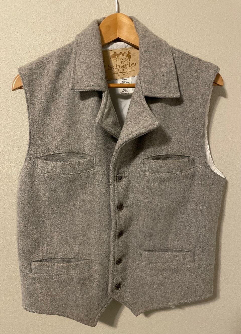 Schaefer Outfitter Vest Mens Medium Gray Wool Western Cowboy USA Style 805